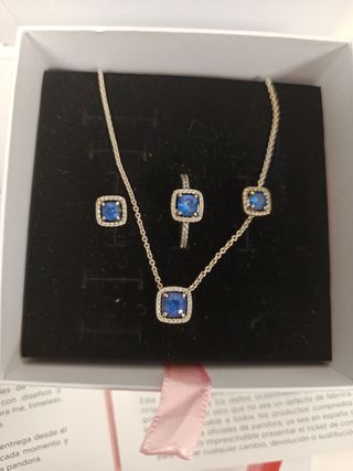 Pandora Collar y Anillo Azul y pendientes