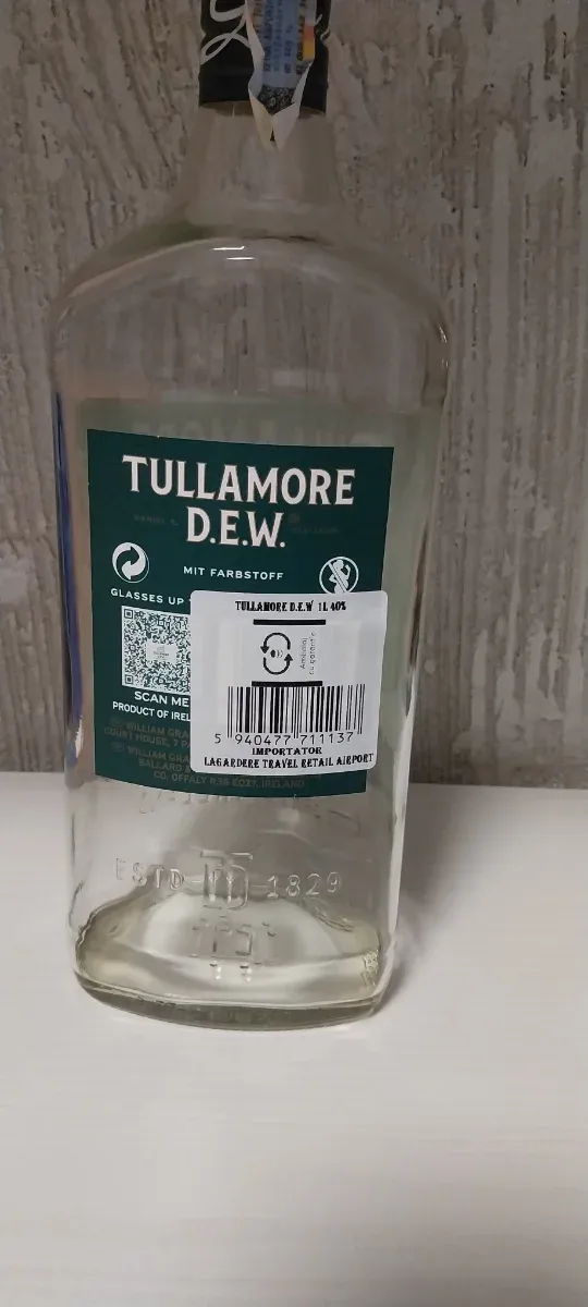 Bottiglia vuota Tullamore D.E.W. Irish Whiskey