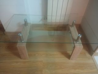 Mesa de salón cristal y madera