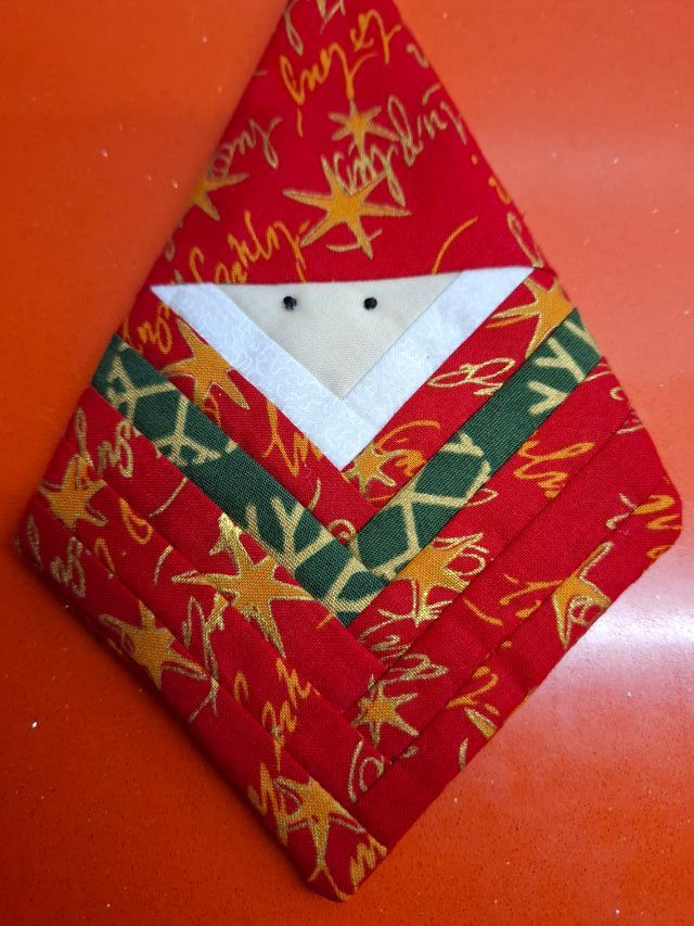 6 Adornos Navideños Santa Patchwork Hechos a Mano