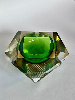 Posacenere Murano  ‘70  Verde con Base Zigrinata