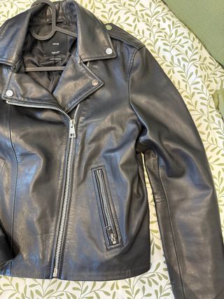 Chaqueta Piel Negra Mango Talla L