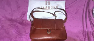 Bolso Hexagona Piel Marrón Auténtica