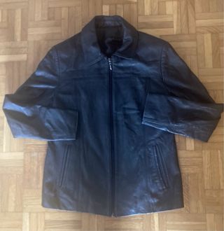 Chaqueta Cuero Biker Vintage Negra