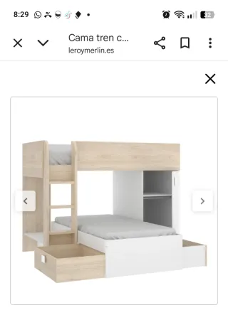 Cama tren litera con armario y cajones
