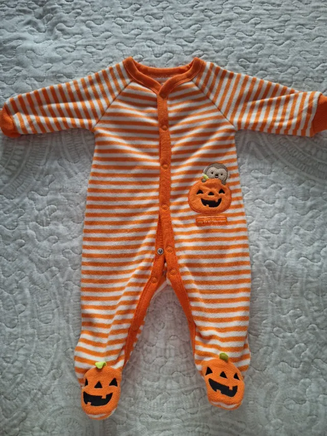 Pelele de bebé naranja y blanco Halloween