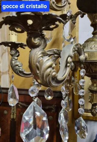 Lampadario italiano Impero ottone 900 cristallo