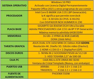 Ordenador GAMING: i5-8600K+GTX 1650 OC 4GB GDDR6