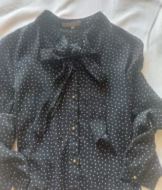 Camicia donna nera con fiocco e pois - Taglia M