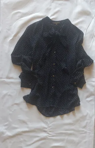 Camicia donna nera con fiocco e pois - Taglia M
