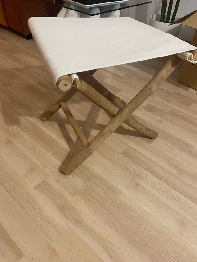 Mini taburete de bambú y tela