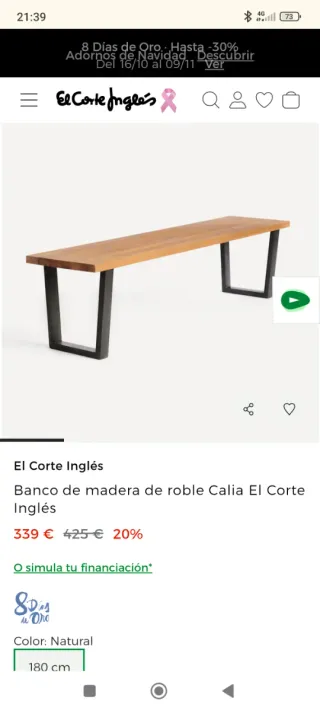 Banco de madera El Corte Inglés en su embalaje.