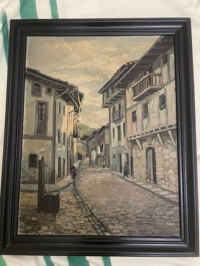 Dos cuadros - Calle empedrada de pueblo