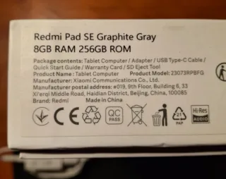 Tablet Xiaomi Redmi Pad SE. 8GB/256GB.