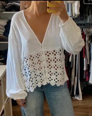 Blusa Lino y Crochet Blanca