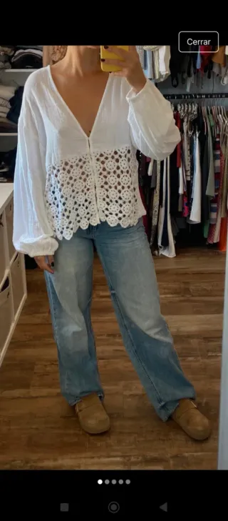 Blusa Lino y Crochet Blanca
