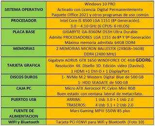 Ordenador GAMING: i5-8500+GTX 1650 OC 4GB GDDR6