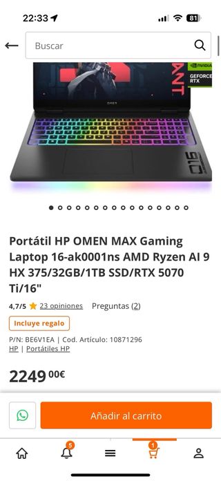 Portátil HP OMEN MAX GAMING