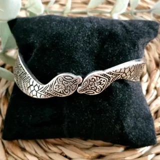 Pulsera Vintage Doble Cabeza Serpiente Plata
