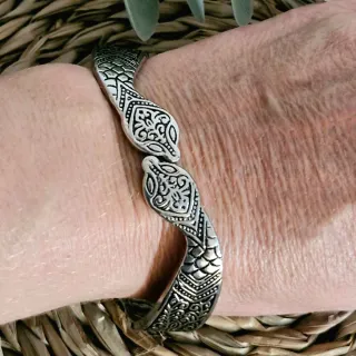 Pulsera Vintage Doble Cabeza Serpiente Plata