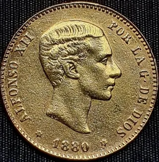 Moneda Oro 25 Pesetas Alfonso XII 1880