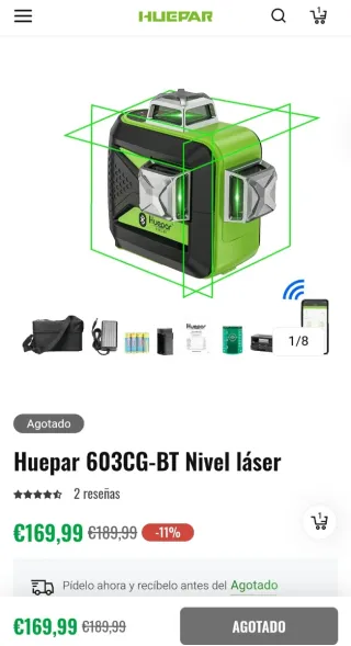 Nivel Láser Huepar 603CG-BT+Detector+Tripode+Gafas