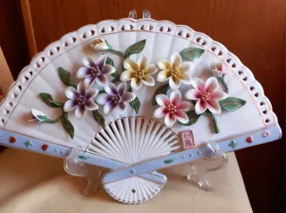 Abanico decorativo porcelana flores chinas