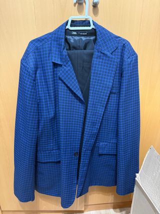 Traje Zara Cuadros Azul y Negro