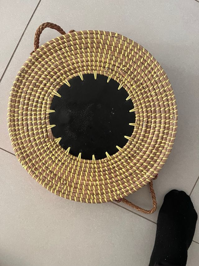 Cesta redonda mimbre y madera