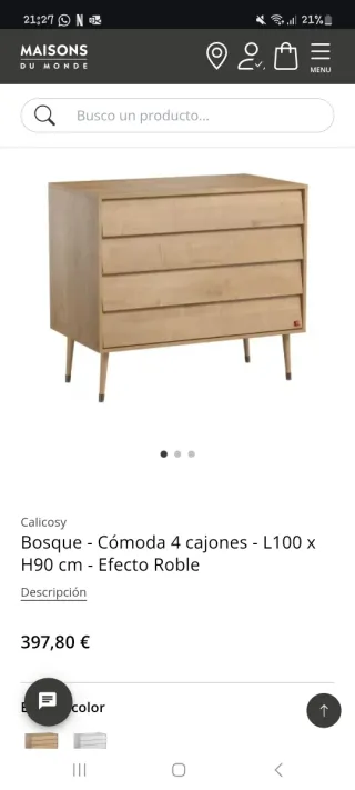 Cómoda nórdica 4 cajones madera roble