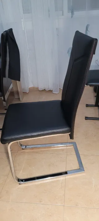 Juego 6 Sillas Comedor Piel Negra
