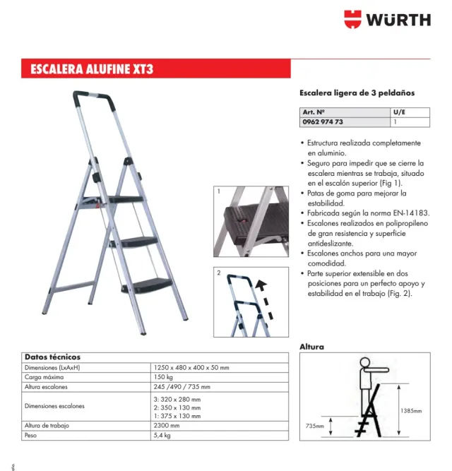 Escalera Alufine 3 peldaños Wurth