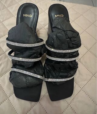 Sandalias Mango Plata Brillantes