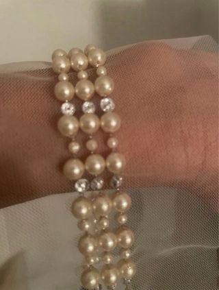 Gargantilla Perlas Vintage Tul Bordado