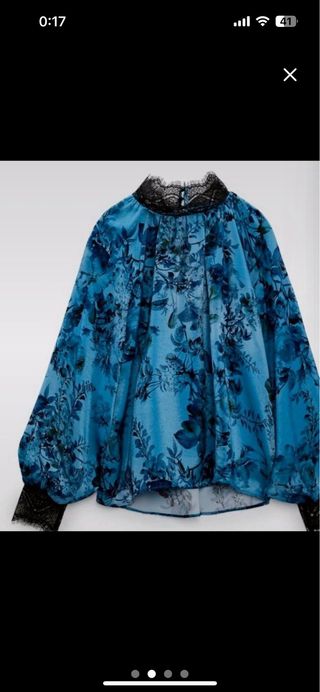 Blusa azul satinada Zara Talla S