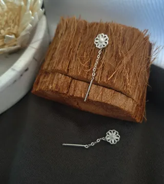 Pendientes Plata de Ley enebrador Flor Cadena