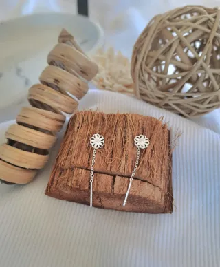 Pendientes Plata de Ley enebrador Flor Cadena