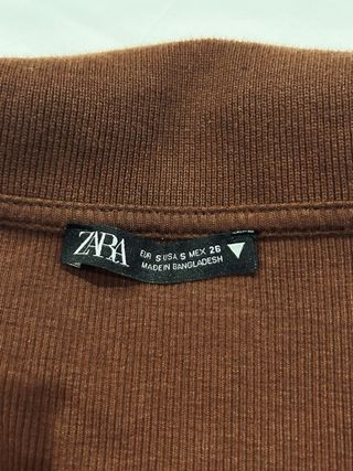 ZARA Top Polo Manga Corta Marrón
