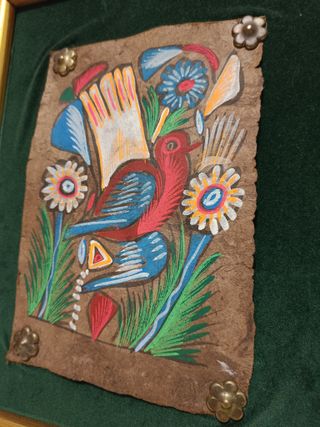 Lote 2 Cuadros Arte Mexicano Papel Amate Pajaros