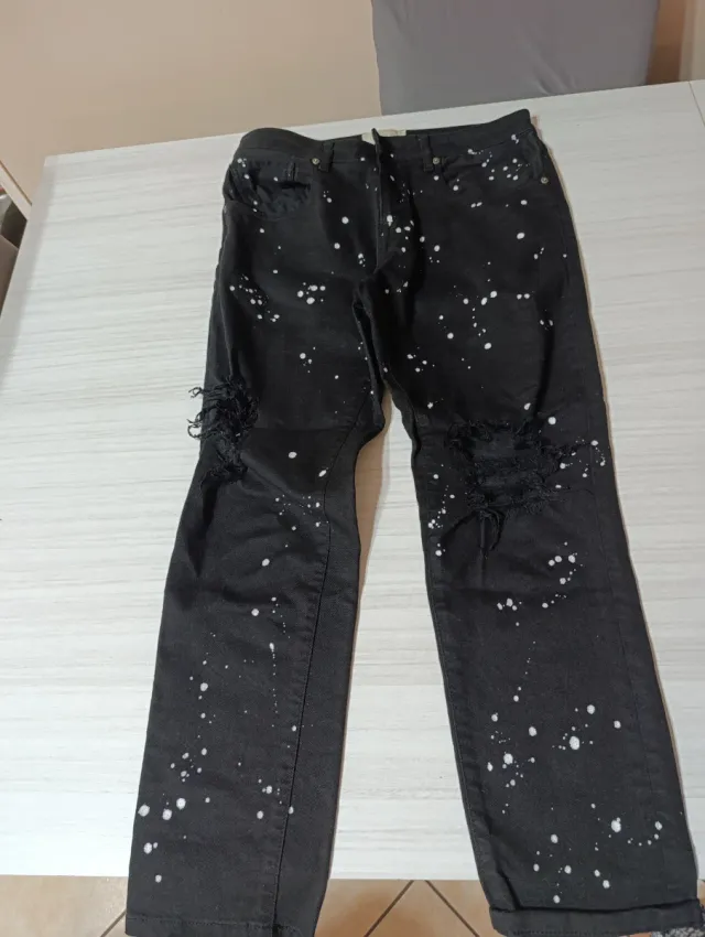 Jeans Gaelle Paris neri con macchie bianche