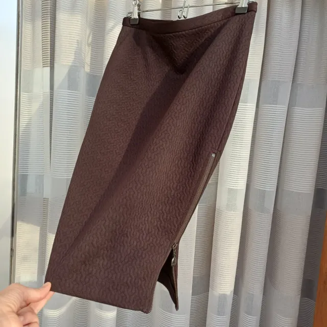 Saia castanha Ana Sousa T-34 fecho lateral