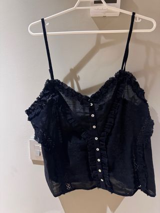 Top Zara Negro con Volantes talla m sin estrenar