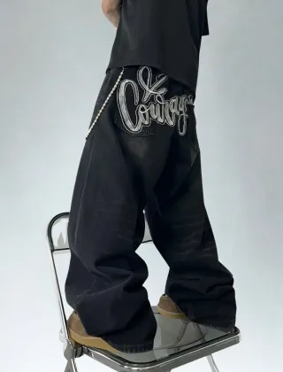 Jeans baggy ricamati neri