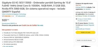 Portátil gaming Gigabyte G5 KC i5-10500H RTX 3060 