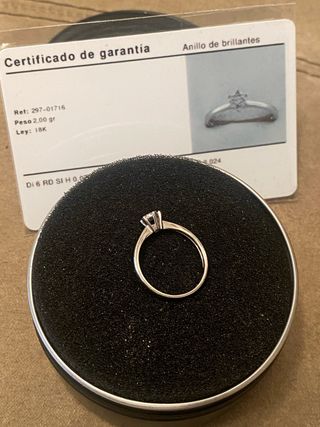 Anillo Oro Blanco 18K Diamante Certificado