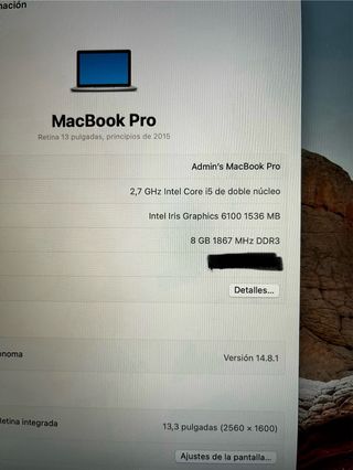 MacBook Pro Retina 13 2015 Plata