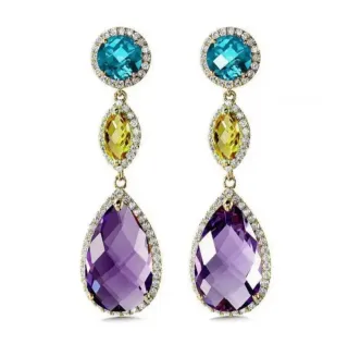 Pendientes largos morados y amarillos