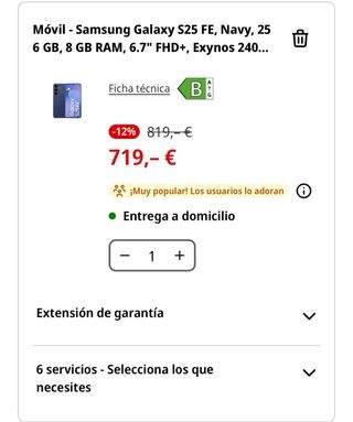 Samsung Galaxy S25 FE 256GB Azul + Buds3 (NUEVOS)