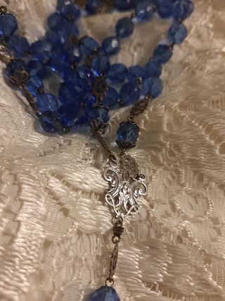 Rosario antiguo cristal azul y filigrana plata