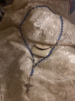 Rosario antiguo cristal azul y filigrana plata